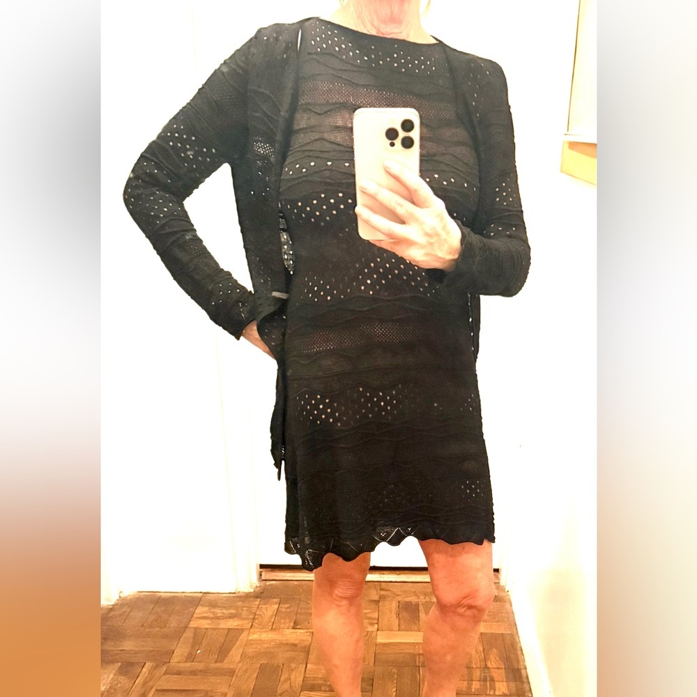 2 piece Elegant Black Knit Lace Dress with Cardigan NWT size S